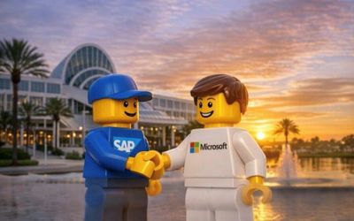 Legofiguren in SAP und Microsoft Uniform geben sich die Hand
